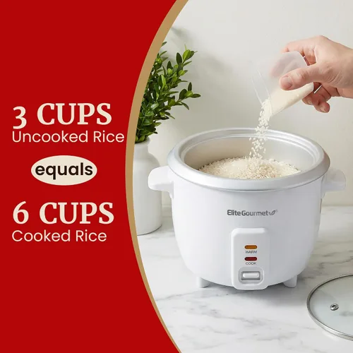 Vista 7 de Elite Gourmet ERC-003X - Arrocera eléctrica con mantenimiento automático del calor, hace sopas, guisos, granos, cereales calientes, 6 tazas cocidas