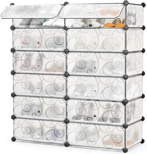 Vista 10 de COSTWAY Organizador de zapatos, estantes de zapatos de 6 niveles con cubiertas, diseño de bricolaje, 24 pares de cajas organizadoras de cubos Negro