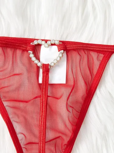 Vista 3 de SHENHE Ropa interior de malla transparente con anillo de corazón en T para mujer, talla grande