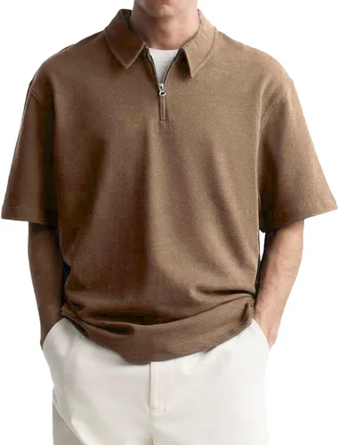 Vista 13 de Camisas polo con cremallera para hombre, camiseta de cuello de moda de verano, talla grande, camisa de golf clásica lisa para exteriores, tops