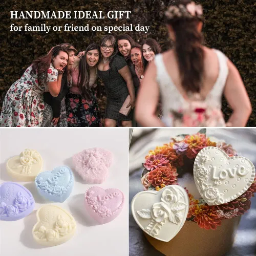Vista 5 de Molde de silicona para jabón de corazón de rosa, molde de silicona con forma de amor en 3D, molde de fondant, pastel hecho a mano, chocolate