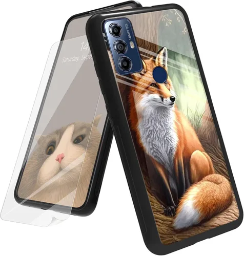 Vista 80 de Funda para Motorola Moto G Play 4G 2024 con protector de pantalla, parte trasera de vidrio templado + funda de silicona suave TPU absorción