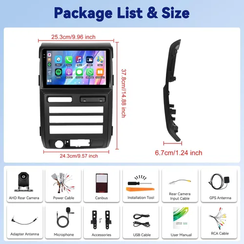 Vista 9 de 4+64G Android 15 Estéreo de coche para Ford F150 2009-2012 con Carplay inalámbrico Android Auto, 9 pulgadas 1280 * 720P IPS pantalla táctil