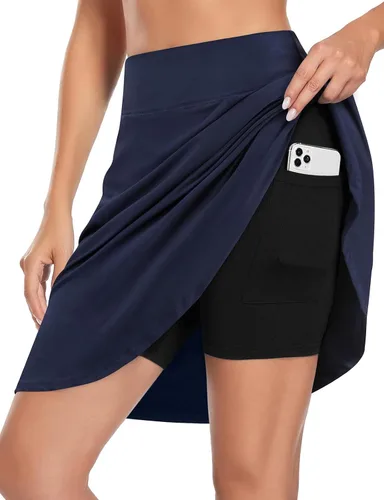 Vista 2 de Viracy Falda pantalón larga de 20 pulgadas de largo hasta la rodilla para mujer, para tenis, atletismo, golf, con bolsillos, protección UV, cintura