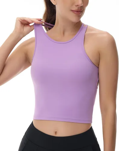 Vista 3 de romansong Longline - Sujetadores deportivos para mujer, cuello alto, tirantes delgados, espalda cruzada, brasier de yoga, entrenamiento, acolchado