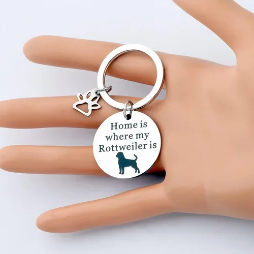 Vista 5 de Rottweiler Gift Home Is Where My Rottweiler Is Keychain Rottweiler Dog Jewelry