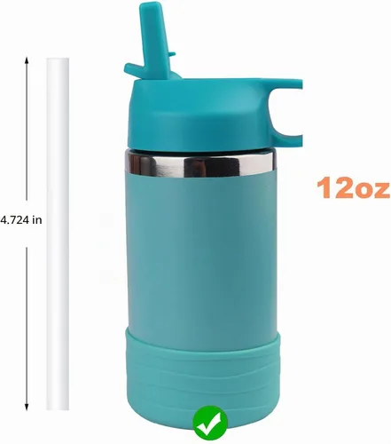 Vista 2 de Pajitas de repuesto reutilizables compatibles con Hydro Flask de boca ancha de 12 onzas para niños, paquete de 6 popotes sin BPA y cepillo