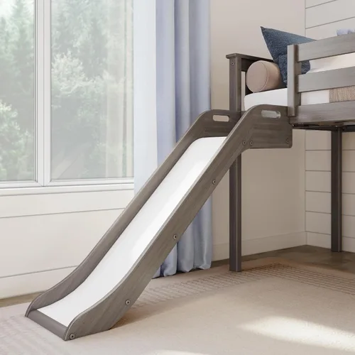 Vista 2 de Max & Lily Cama tipo loft baja tamaño individual con tobogán y escalera, muebles clásicos de madera maciza para dormitorio de niños, capacidad