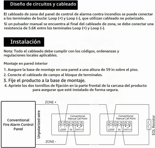 Vista 4 de QWORK Estación de Alarma de Sonido y Luz de Emergencia con Cable, Sirena Estroboscópica de Cuerno de 12 / 24V CC con Botón de Alarma de Pánico