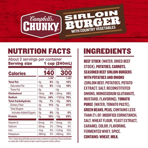 Vista 2 de Campbell's Chunky - Sopa de hamburguesa de solomillo con verduras campestres, lata de 18.8 onzas