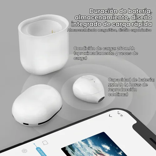 Vista 2 de Auriculares invisibles con Bluetooth, minúsculos, discretos, ocultos, para el trabajo, pequeños canales auditivos Negro