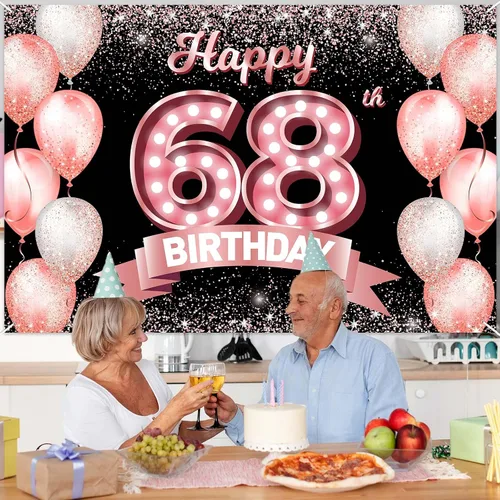 Vista 207 de Cartel de feliz cumpleaños décimo oro rosa, telón de fondo, saludos a 10 años, globos de confeti, decoración temática para niñas de 10 años