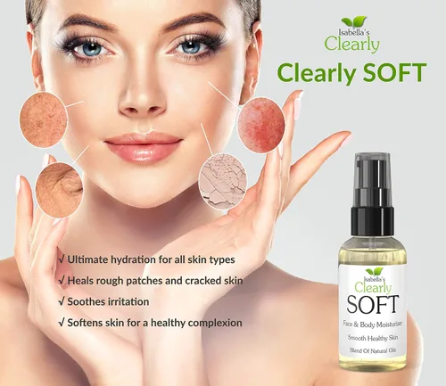 Vista 2 de Clearly SOFT - Aceite suave para rostro y cuerpo para pieles sensibles, hidrata, suaviza la piel seca, ingredientes naturales y orgánicos para una