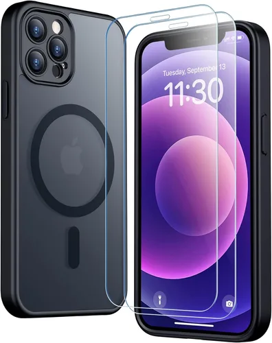 Vista 248 de SPIDERCASE Funda magnética translúcida diseñada para iPhone 11, con 2 protectores de pantalla de vidrio templado, antihuellas, para iPhone 11 de 6.1