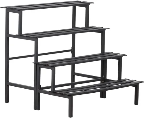 Vista 9 de Soporte de plantas de metal resistente de 2 niveles para interiores y exteriores, estante decorativo para exhibición de plantas para jardín, patio