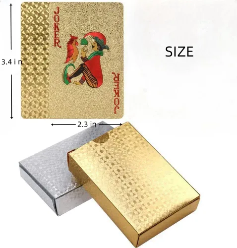Vista 5 de Paquete de 2 cartas de póquer de diamantes de oro y plata, impermeables, de plástico dorado y plateado, altamente flexibles, 2 barajas de cartas