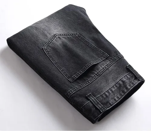Vista 8 de Jeans rasgados para hombre, ajustados, ajuste regular, pierna cónica, desgastados, pantalones de mezclilla para hombre con agujero