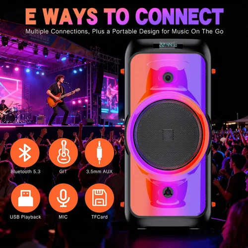 Vista 5 de Altavoz Bluetooth para fiestas de 160 W, sonido estero grande para exteriores, graves profundos, TWS, fuerte con luces, altavoces grandes