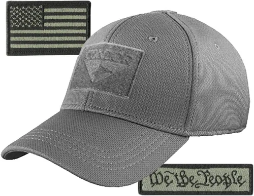 Vista 7 de Paquete de gorras tácticas ajustadas de Condor, We The People & USA Patchs, elige la talla Negro