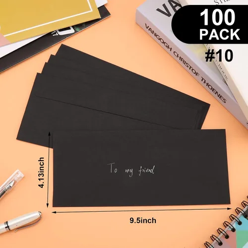 Vista 7 de Paquete de 100 sobres de negocios #10 de 4-1/8 x 9-1/2 pulgadas, sobres de correo negros para oficina, membrete de negocios, facturas, cartas