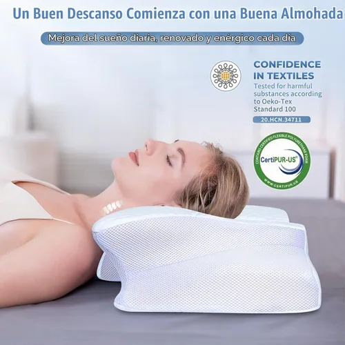 Vista 7 de SAHEYER Almohada cervical para el cuello, almohada de espuma viscoelástica para aliviar el dolor de cuello y ronquidos, almohada ergonómica