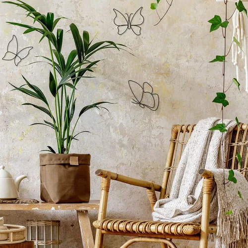 Vista 7 de Hotop 6 piezas de decoración de pared de mariposa de metal negro con alambre de mariposas, líneas de arte de pared, flores colgantes