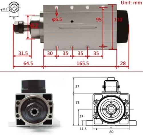 Vista 8 de CNCTOPBAOS Motor de husillo de enrutador CNC de 2200 W 220 V, cuadrado 2.2KW motor de husillo refrigerado por aire ER20 400Hz 24000rpm 4 rodamientos