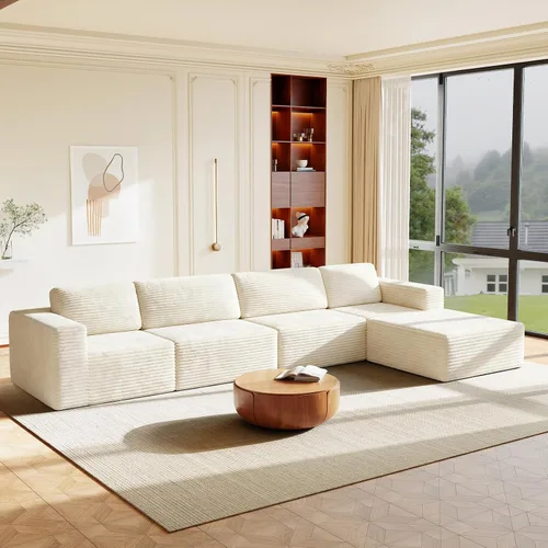 Vista 38 de Vesgantti Sofá modular en forma de U de 119 pulgadas, sofá modular de pana con asiento profundo y soporte de resortes, sofá convertible con 2 Beige