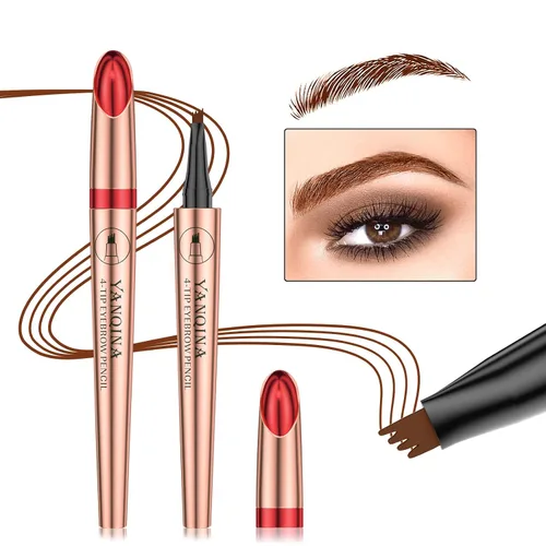 Vista 4 de Lápiz de cejas negro Liquid Microblading. Resistente al agua, de larga duración, natural, pluma de cejas con punta de horquilla de 4 puntos