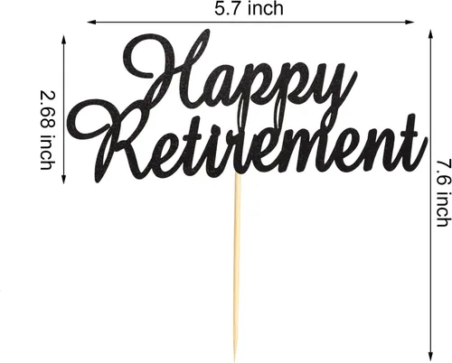 Vista 3 de Happy Retirement Cake Topper Retirado Cake Pick Jubilado Tema de Jubilación Fiesta de Cumpleaños Decoraciones Suministros - Negro Glitter