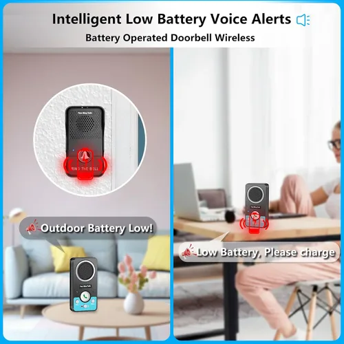 Vista 6 de Timbre inalámbrico con altavoz de audio de 2 vías, timbre de puerta de conversación natural manos libres, rango de 1300 pies, volumen de 8 niveles