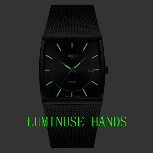 Vista 4 de NIBOSI Relojes para hombre de moda de lujo casual con correa de malla impermeable con fecha cuadrado