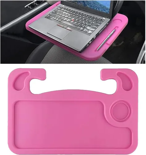 Vista 9 de GLSOWEE Bandeja para volante de automóvil, bandeja de mesa para computadora, oficina, color negro Escritorio para volante automático para comer