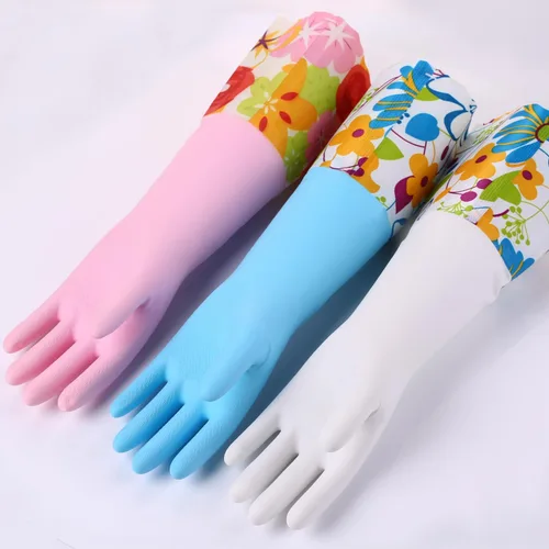 Vista 3 de Bamllum 3 pares de guantes de goma para limpieza, guantes de cocina para el hogar con forro de algodón, puño largo de 16 pulgadas, reutilizables