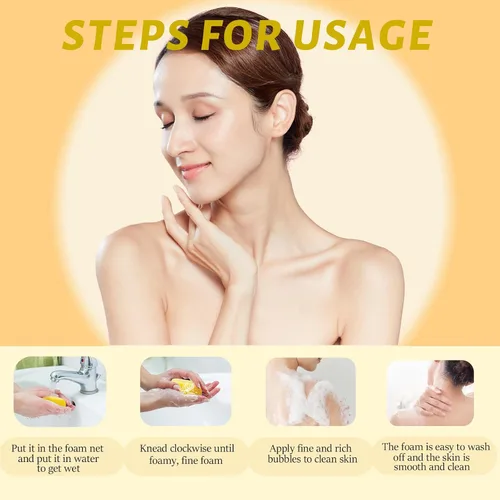 Vista 6 de Paquete de 3 barras de jabón de cúrcuma para limpiador facial y corporal, jabón de cúrcuma orgánico, piel suave e hidratante, jabón tumérico