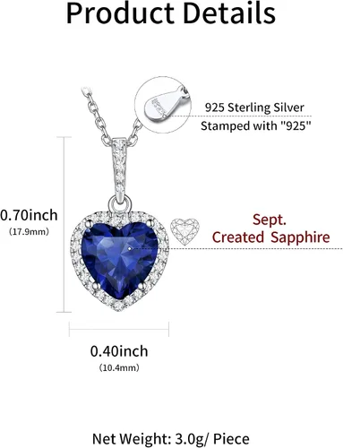 Vista 4 de ChicSilver Collar de plata de ley 925 con forma de corazón, redondo, pera, esmeralda y piedra natal simulada, regalo de cumpleaños para mujer