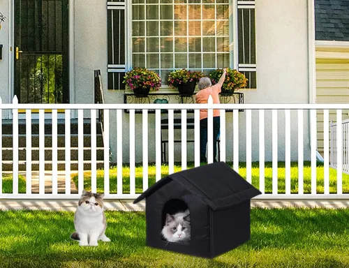 Vista 6 de Casas para gatos al aire libre, casa resistente a la intemperie para gatos salvajes, refugio cálido y estable para gatos callejeros en invierno