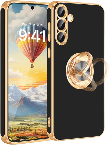 Vista 31 de Fingic Compatible con Samsung Galaxy S22 Funda con Soporte de Anillo, [Soporte de Anillo Giratorio 360° Magnético con Kickstand][Borde Dorado