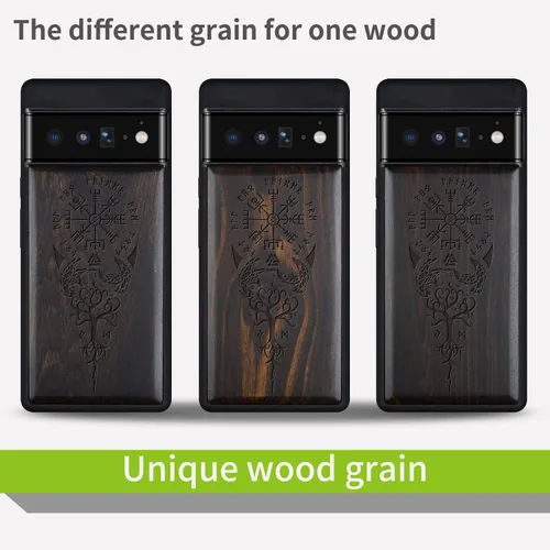 Vista 7 de Carveit Funda de madera para Pixel 6 Pro [madera real y TPU suave] a prueba de golpes, híbrida, cubierta de madera única y elegante compatible