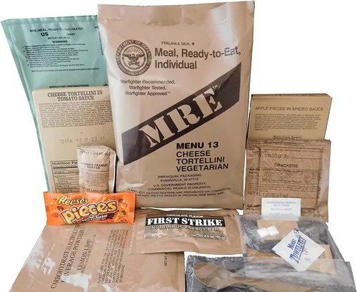 Vista 6 de MREs (Comidas listas para comer) Genuino excedente Militar de EE. UU. (1 Paquete) Sabores variados