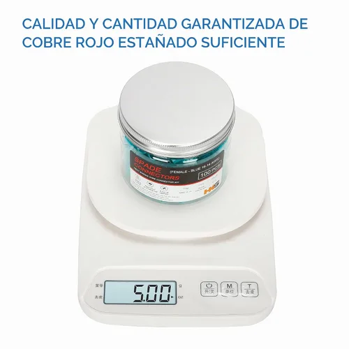 Vista 4 de HKS 100 conectores de pala hembra azul 16-14 AWG – Kit de conectores de cable de desconexión rápida eléctricos termorretráctiles – cobre rojo