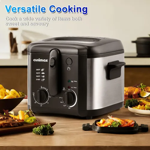 Vista 3 de CUSIMAX Freidora Eléctrica Profunda para Uso Doméstico, Freidora Profunda Pequeña de 2.5 Litros 1500W con Cesta, Temperatura y Tiempo Ajustables