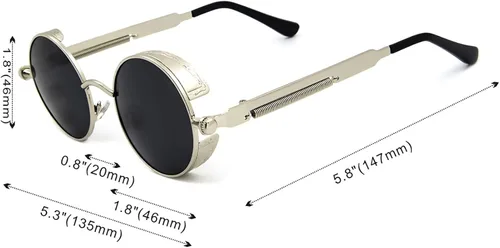Vista 4 de RONSOU - Lentes de sol polarizados estilo steampunk redondas y vintage, con protección UV400, con marco