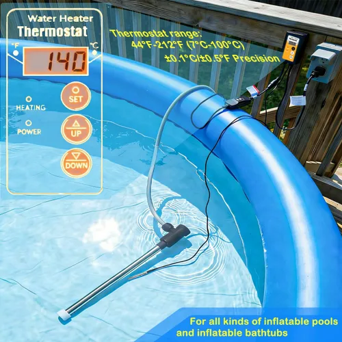 Vista 4 de Calentador de baptisterio sumergible de 1500 W, calentador de agua de inmersión 316SS para piscina bautismal y jacuzzis, calentador de agua portátil