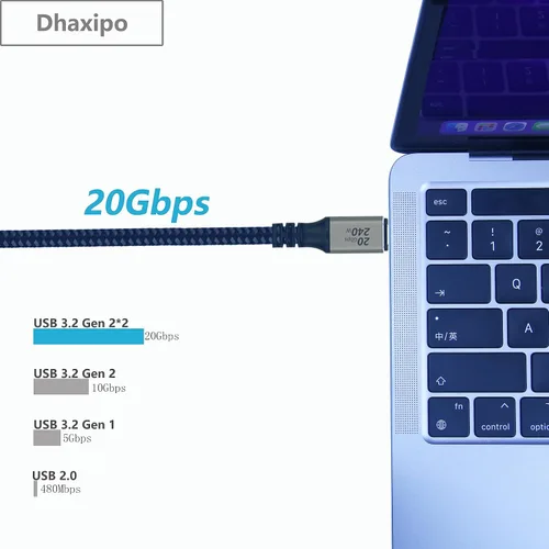 Vista 3 de Cable USB C 3.2 Gen 2, 6.6 pies 20 Gbps de transferencia de datos 4K de salida de video cable para monitor, carga rápida PD de 240 W para iPhone