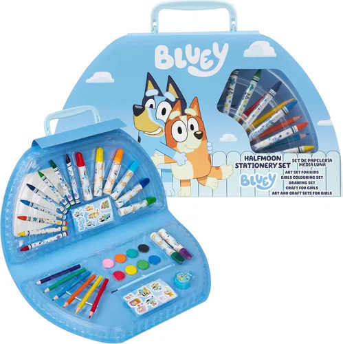 Vista 8 de Bluey Lápices de colores suministros de arte para niños y niñas, kit de dibujo, pintura, suministros escolares, kit de arte, estuche de viaje, Azul