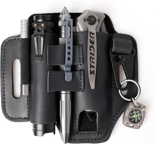 Vista 11 de Gentlestache Funda de cuero para Leatherman Multitool - Organizador de bolsillo EDC con soporte para llaves y funda de linterna, color negro