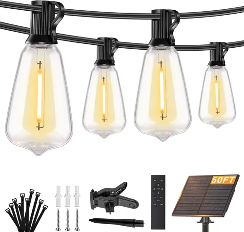 Vista 17 de Brightever Luces de Cadena Solares de 25 Pies para Exteriores Impermeables, Luces Solares G40 con Control Remoto y 10+1 Bombillas Globo LED