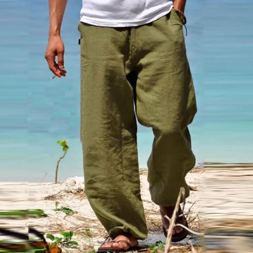 Vista 2 de Pantalones de algodón y lino para hombre, con estampado solar, estilo hippy, estilo retro, clásico, ligero, para yoga
