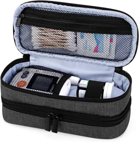 Vista 3 de Yarwo Estuche de viaje enfriador de insulina, funda de viaje para diabéticos de doble capa con 2 paquetes de hielo, organizador de suministros